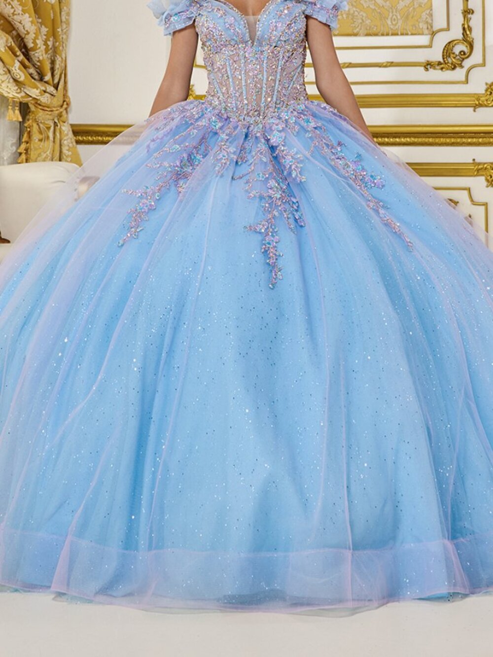 New Lilac Bahama Blue Festive Rhinestones Embellished Ceremonial Dress DQ 5084 - Picture 5 of 8